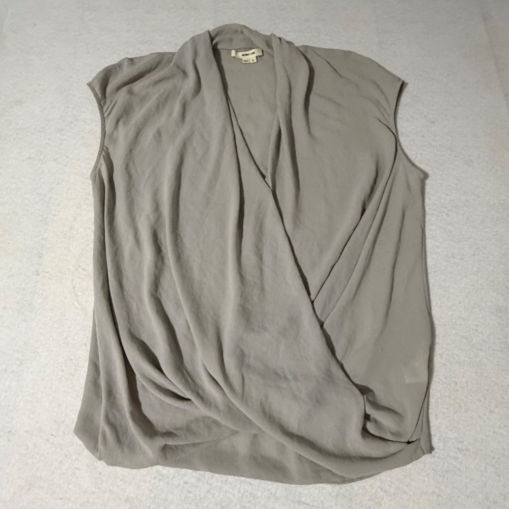 Helmut Lang Taupe Grey Draped Wrap Sleeveless V-Neck Blouse Top Small